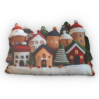 Christmas Crochet Town, Gift Decor, Plush Cushion, Winter Season, Shaped Pillow