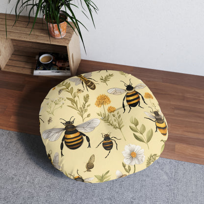 Whimsical Bees & Honeycombs Nature-Friendly Pattern Design Tufted Floor Pillow, Round