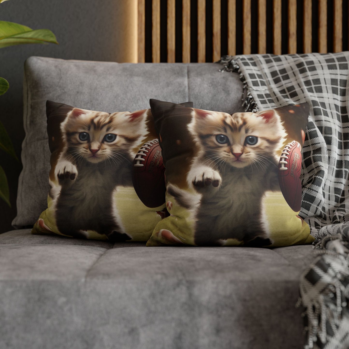 Football Kitty Fantasy: Feline Cat American Sport Quarterback - Spun Polyester Square Pillow Case