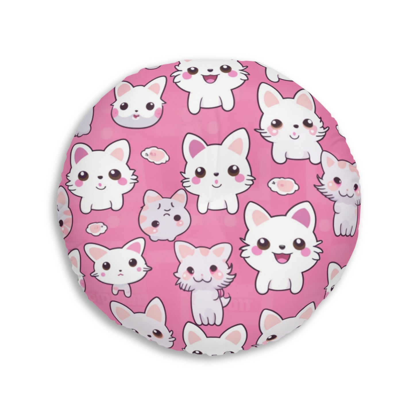 Adorable Cartoon-Style Anime Kitten, Cat, Kitty Pattern - Cute and Colorful - Tufted Floor Pillow, Round