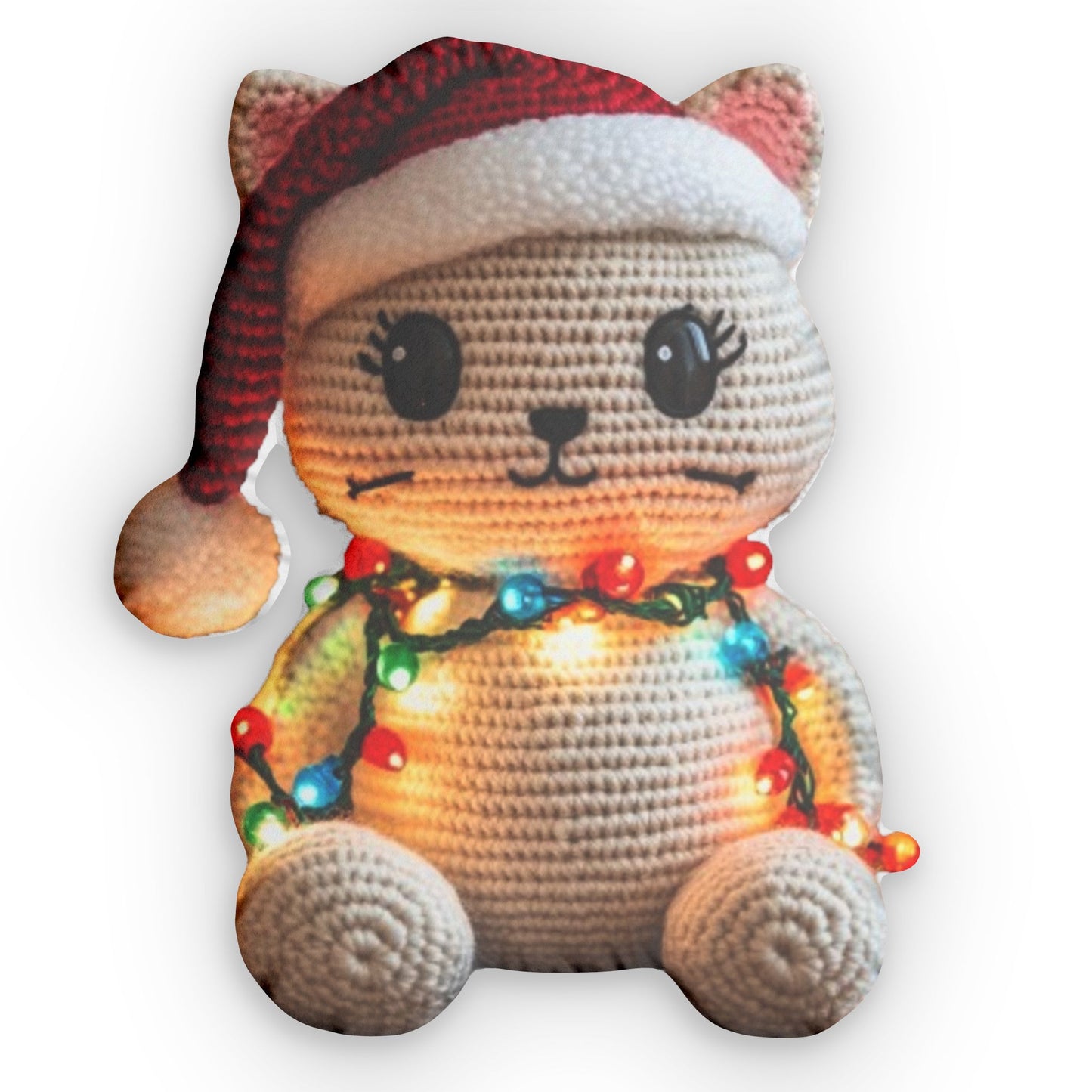 Christmas Cat Lights, Winter Season, Kitten Gift, Stuffed Animal, Plush Cusion, Shaped Pillow