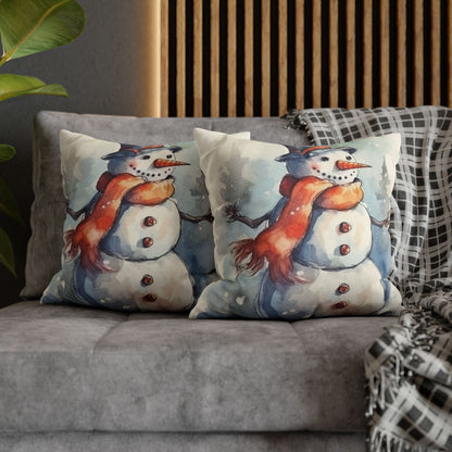 Frosty Winter Snowman - Spun Polyester Square Pillow Case