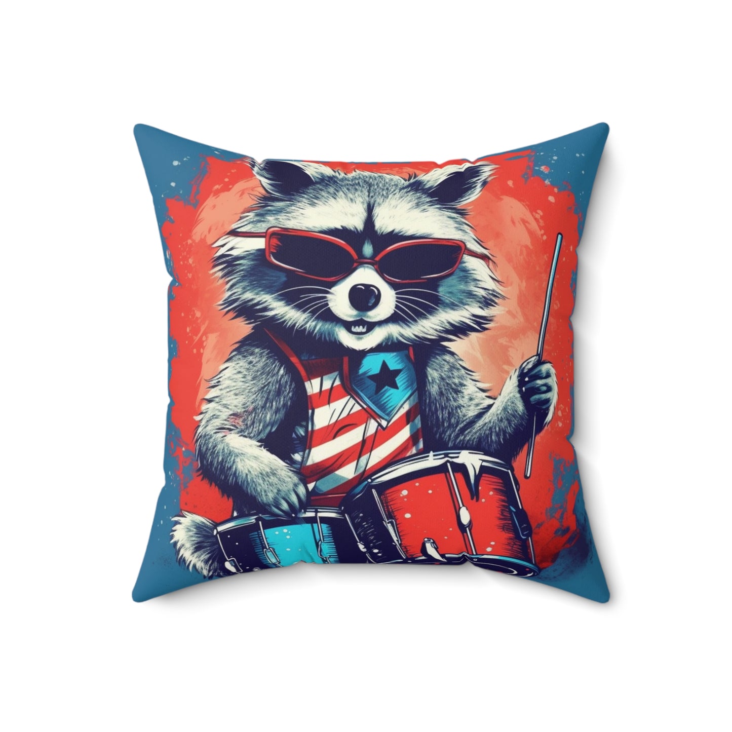 Raccoon Patriotic Rock Star USA Classic Style Spun Polyester Square Pillow