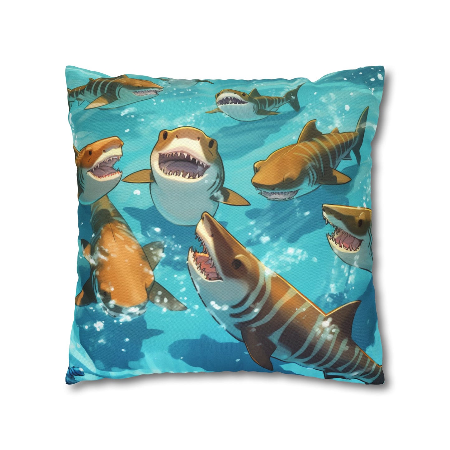 Tiger Shark: Ocean Marine Wildlife - Underwater - Spun Polyester Square Pillow Case