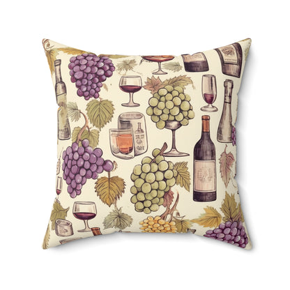 Wine Lovers Theme: Varieties of Wine, Grapes & Vineyards Design Spun Polyester Square Pillow