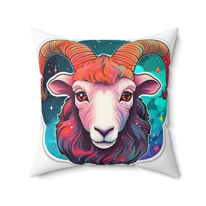 Aries Zodiac Sign - Vivid & Bright Color Cosmic Astrology Symbol - Spun Polyester Square Pillow