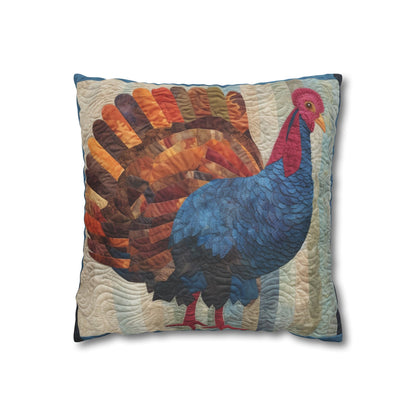 Thanksgiving Harvest Quilt: Festive Turkey Design for Holiday Season - Spun Polyester Square Pillow Case