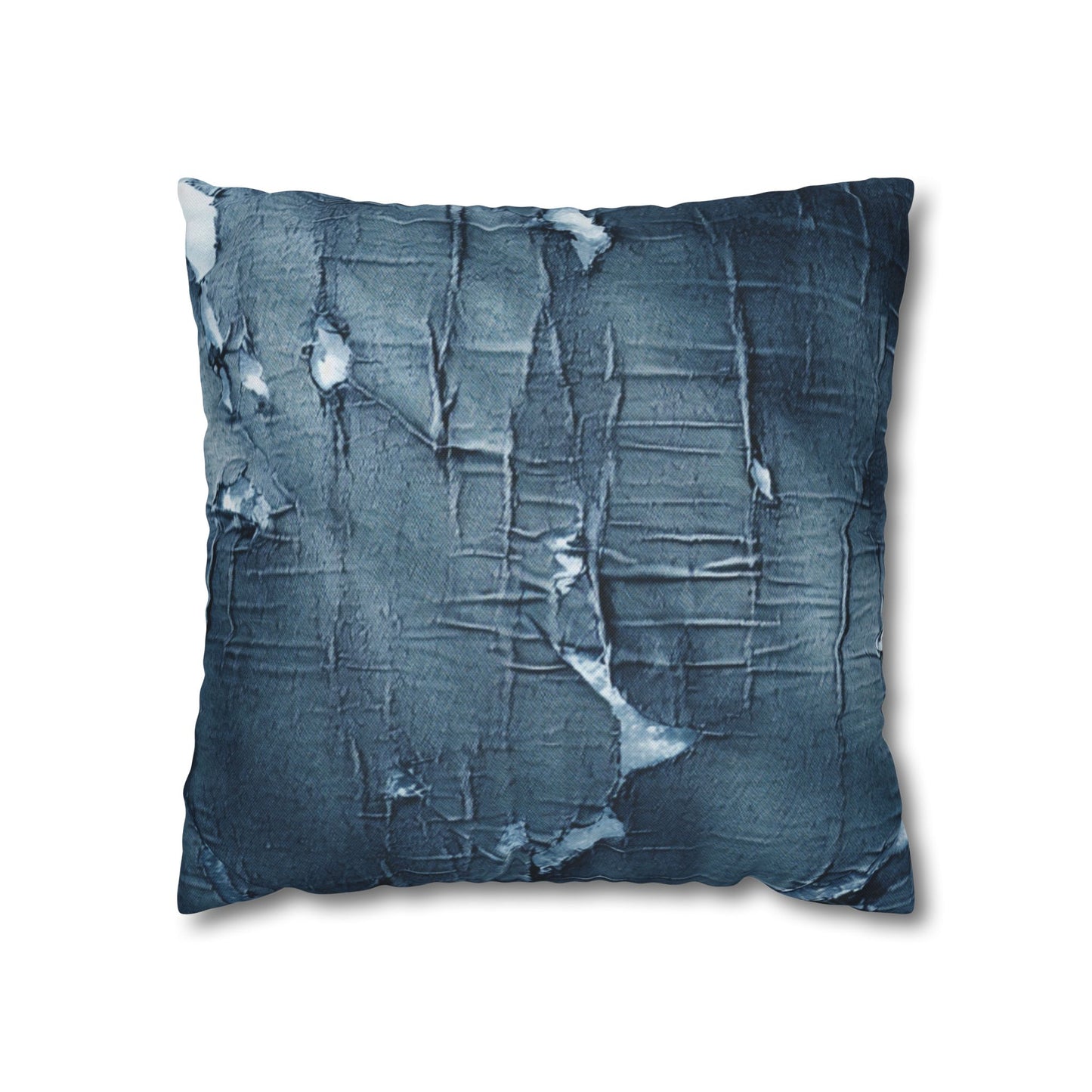 Distressed Blue Denim-Look: Edgy, Torn Fabric Design - Spun Polyester Square Pillow Case