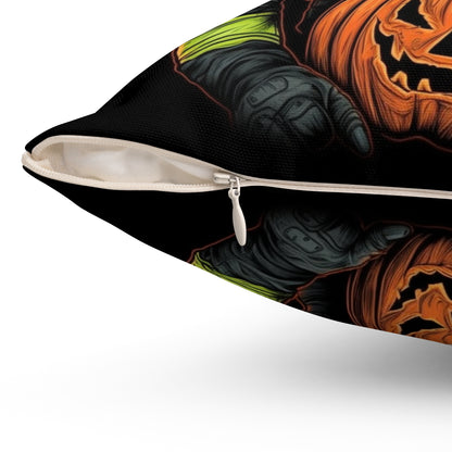 Firefighter Spooky Alert: Facing Haunted Halloween Spirits Scary Fire Pumpkin - Spun Polyester Square Pillow