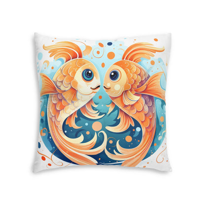 Charming Cartoon Fish Pisces - Dreamy Zodiac Illustration - Tufted Floor Pillow, Square