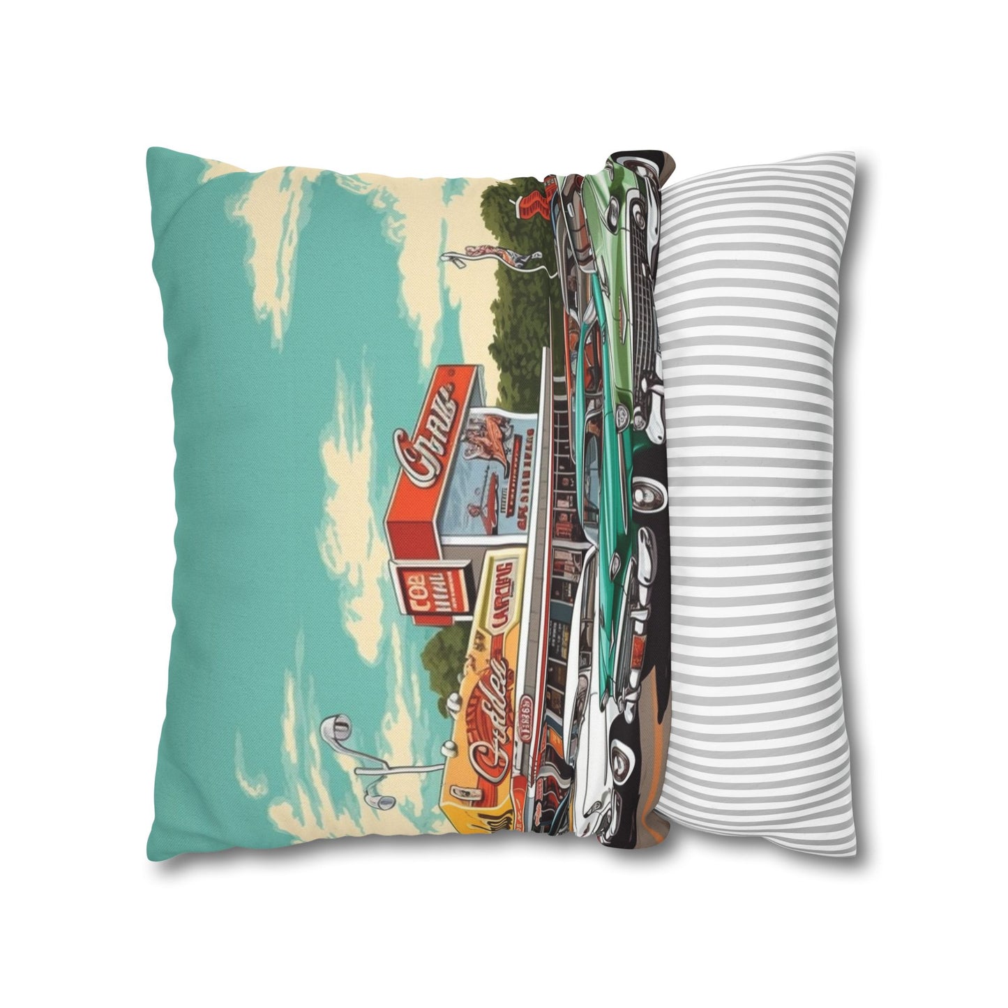 1950s Classic Car Collection Retro Artwork Spun Polyester Square Pillow Case