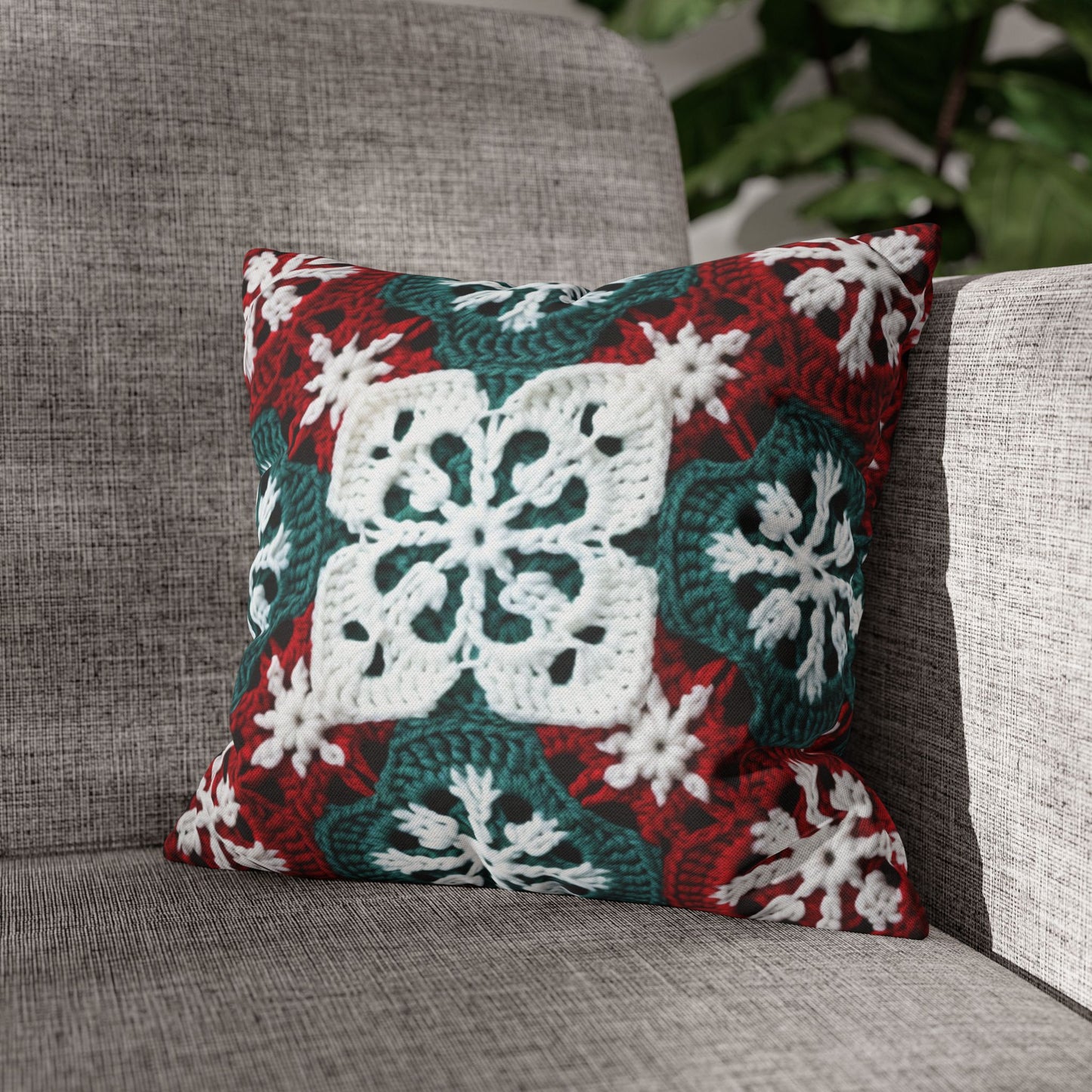 Christmas Snowflake Crochet, Festive Yuletide, Winter Wonderland Craft, Ice Crystal, Holiday Decor, Seasonal Adornments - Spun Polyester Square Pillow Case