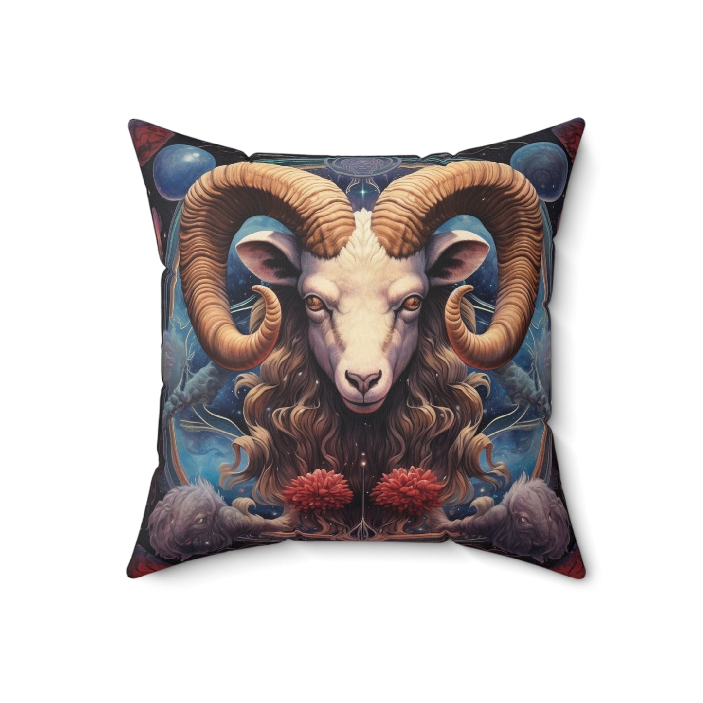 Aries Zodiac Ram - Vibrant Astrological Sign Cosmic Space Symbol - Spun Polyester Square Pillow