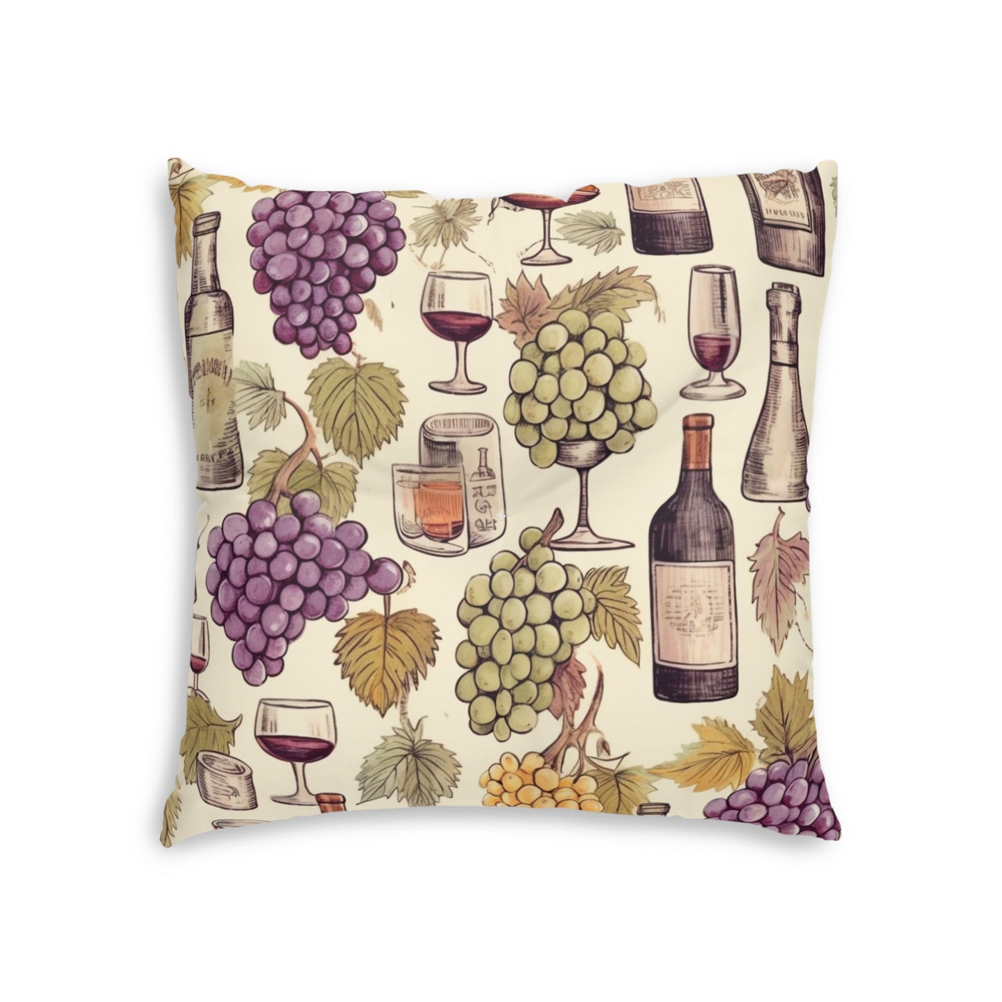 Wine Lovers Theme: Varieties of Wine, Grapes & Vineyards Design Tufted Floor Pillow, Square