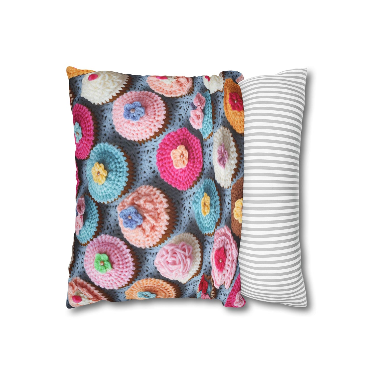 Crochet Cupcake Treat Frosted Cake Dessert Bakery Design - Spun Polyester Square Pillow Case