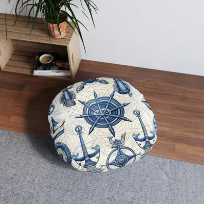 Nautical Theme Art - Anchors, Ropes, Compass Floor Pillow, Round