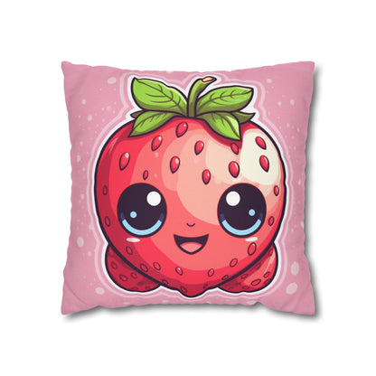 Kawaii Strawberry Adventure - Anime Classic Traditional Japanese Fruit - Otaku Artwork - Spun Polyester Square Pillow Case