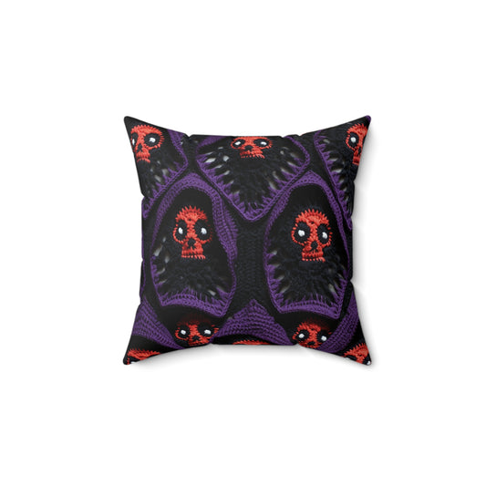 Grim Reaper Crochet Halloween Fright Scare Ghoul Fantasy Horror - Spun Polyester Square Pillow