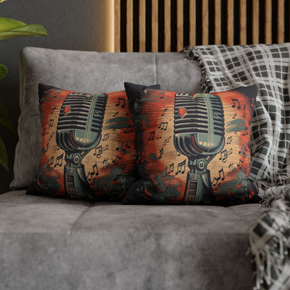 Retro Microphone & Music Notes - Vintage Style Design Spun Polyester Square Pillow Case