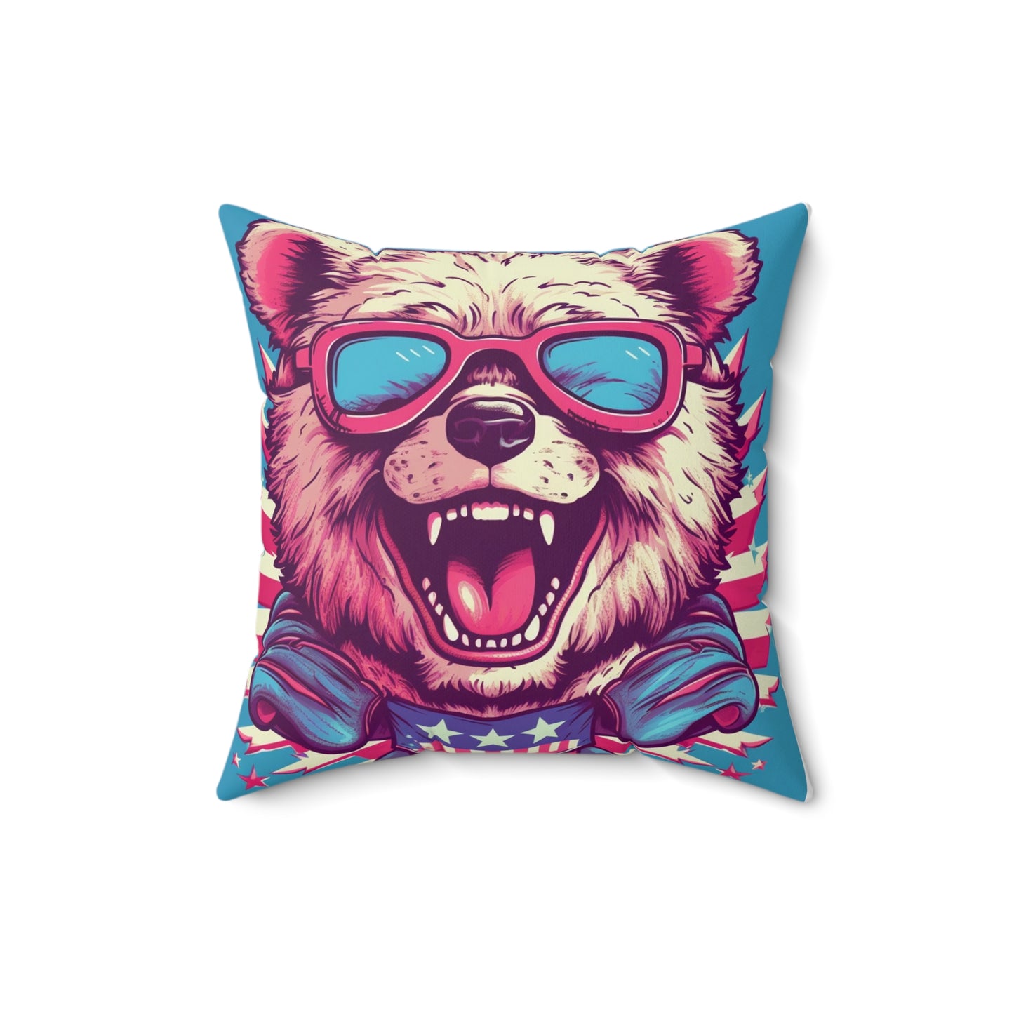 Patriotic Bear USA American Graphic Spun Polyester Square Pillow