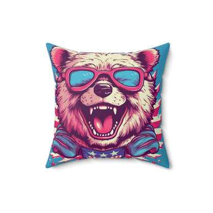 Patriotic Bear USA American Graphic Spun Polyester Square Pillow