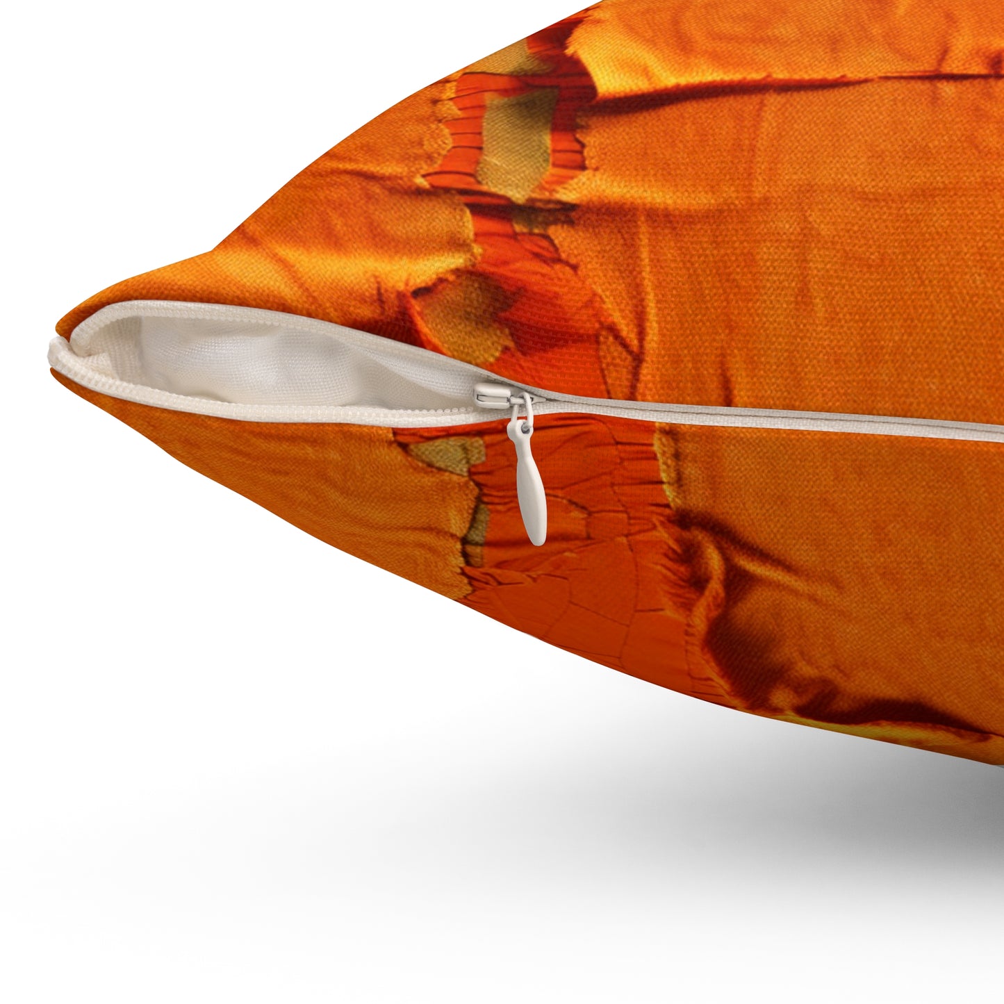 Fiery Citrus Orange: Edgy Distressed, Denim-Inspired Fabric - Spun Polyester Square Pillow