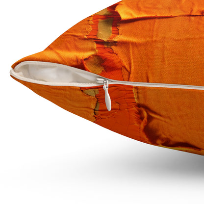 Fiery Citrus Orange: Edgy Distressed, Denim-Inspired Fabric - Spun Polyester Square Pillow