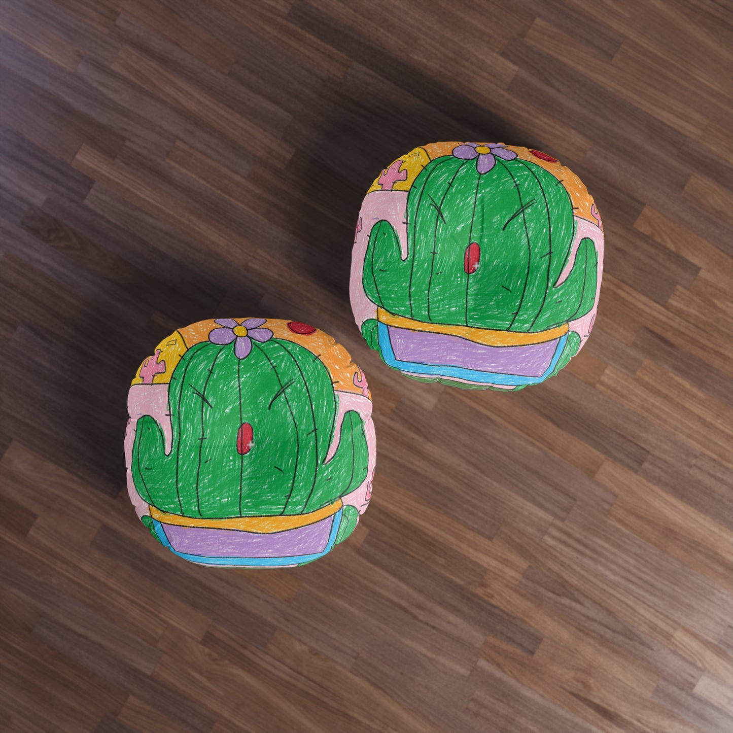 Desert Cactus Sumo Wrestler Graphic Tufted Floor Pillow, Round