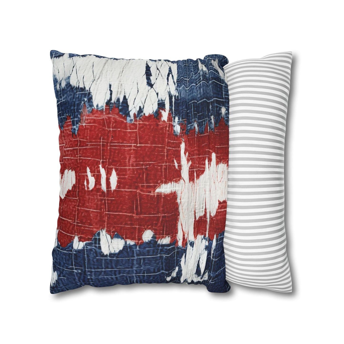 Patriotic Red, White & Blue: Distressed Denim-Style, Torn Fabric - Spun Polyester Square Pillow Case