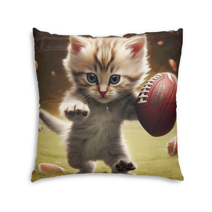 Football Kitty Fantasy: Feline Cat American Sport Quarterback - Tufted Floor Pillow, Square