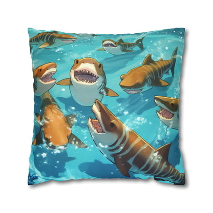 Tiger Shark: Ocean Marine Wildlife - Underwater - Spun Polyester Square Pillow Case