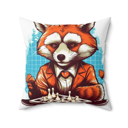 Red Panda Chess Player Strategy Game Graphic Spun Polyester Square Pillow