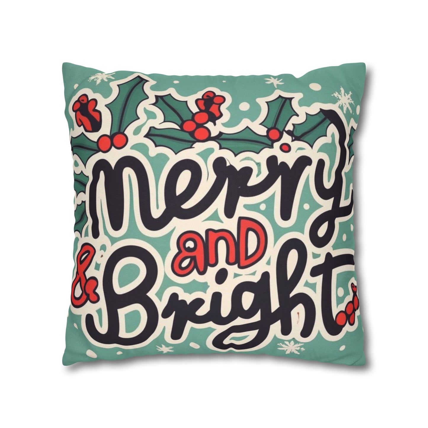 Merry and Bright Christmas Theme Holiday - Spun Polyester Square Pillow Case