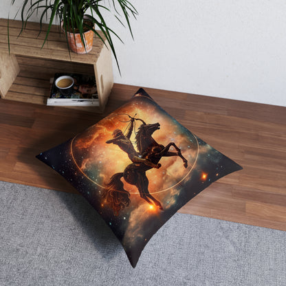 Sagittarius Constellation Totem - Archer in Action Zodiac Symbol - Tufted Floor Pillow, Square