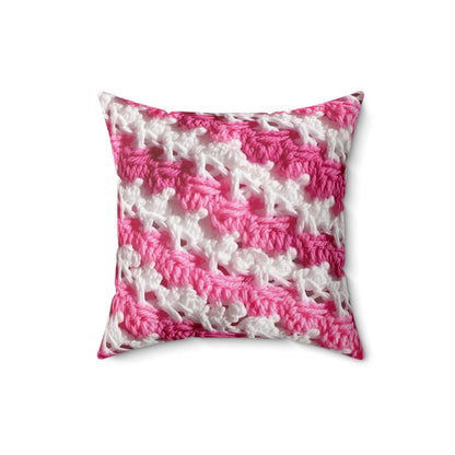 Hot Pink & White Knit, Vibrant Yarn Blend, Modern Chic Texture - Spun Polyester Square Pillow