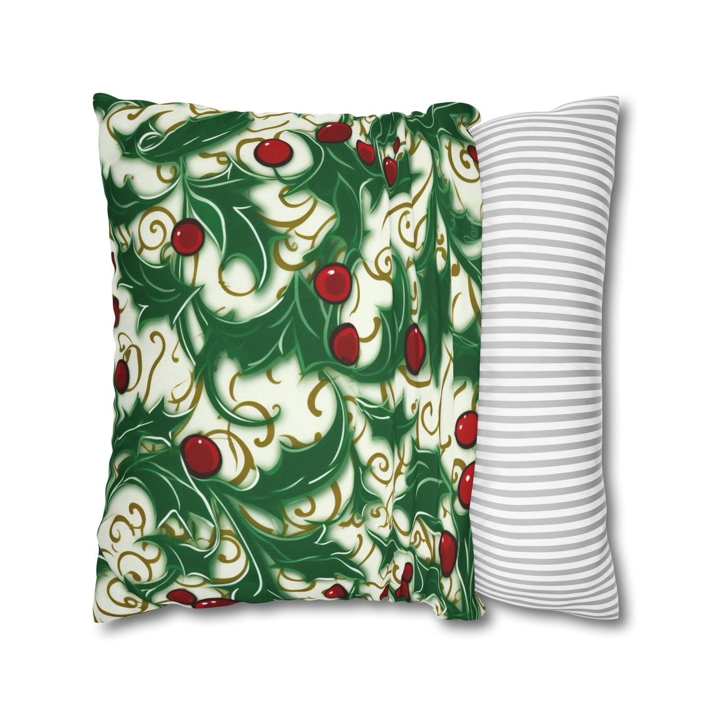 Holiday Elegance: Christmas Holly Swirls Design - Spun Polyester Square Pillow Case