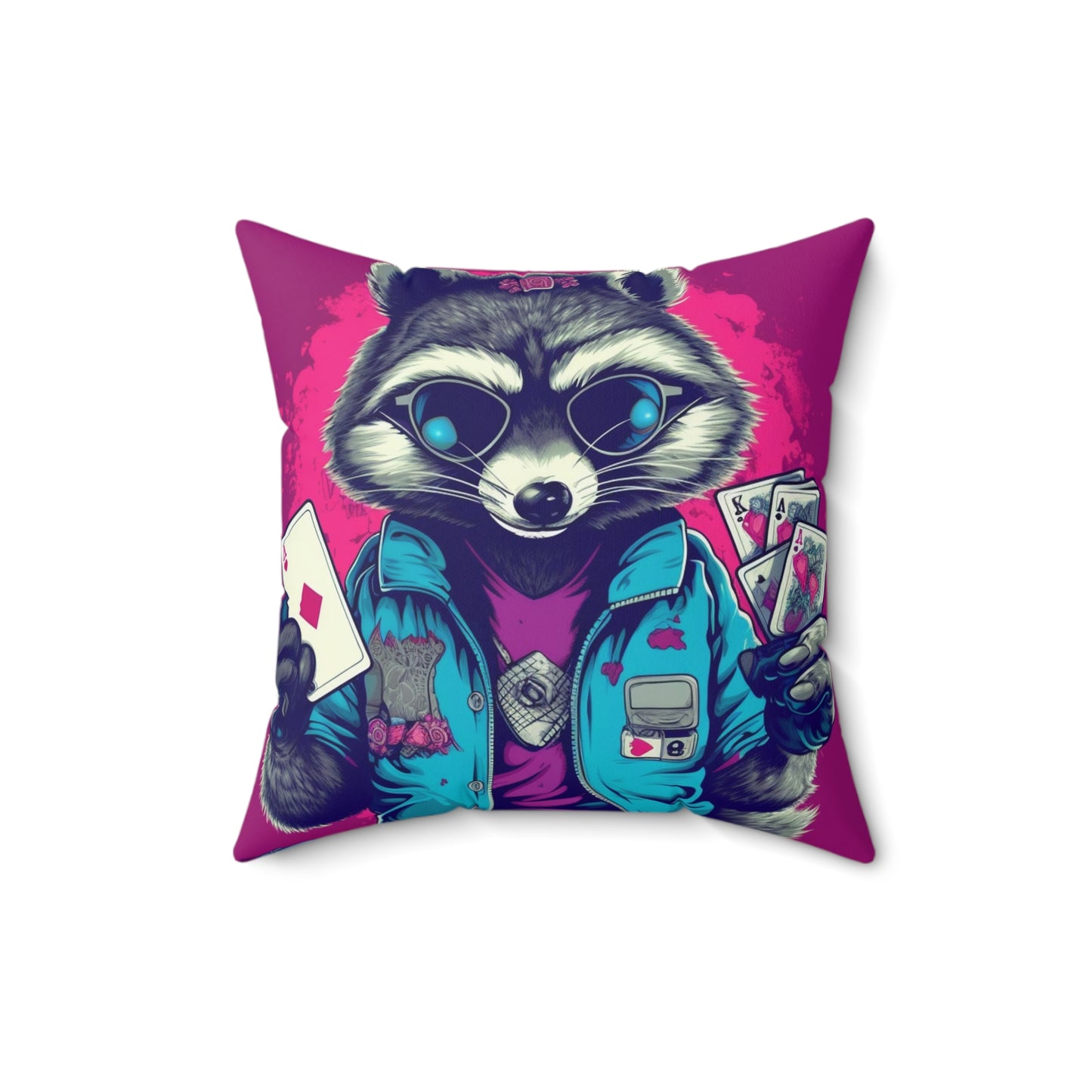 Raccoon Poker Card Player Furry Champion Spun Polyester Square Pillow