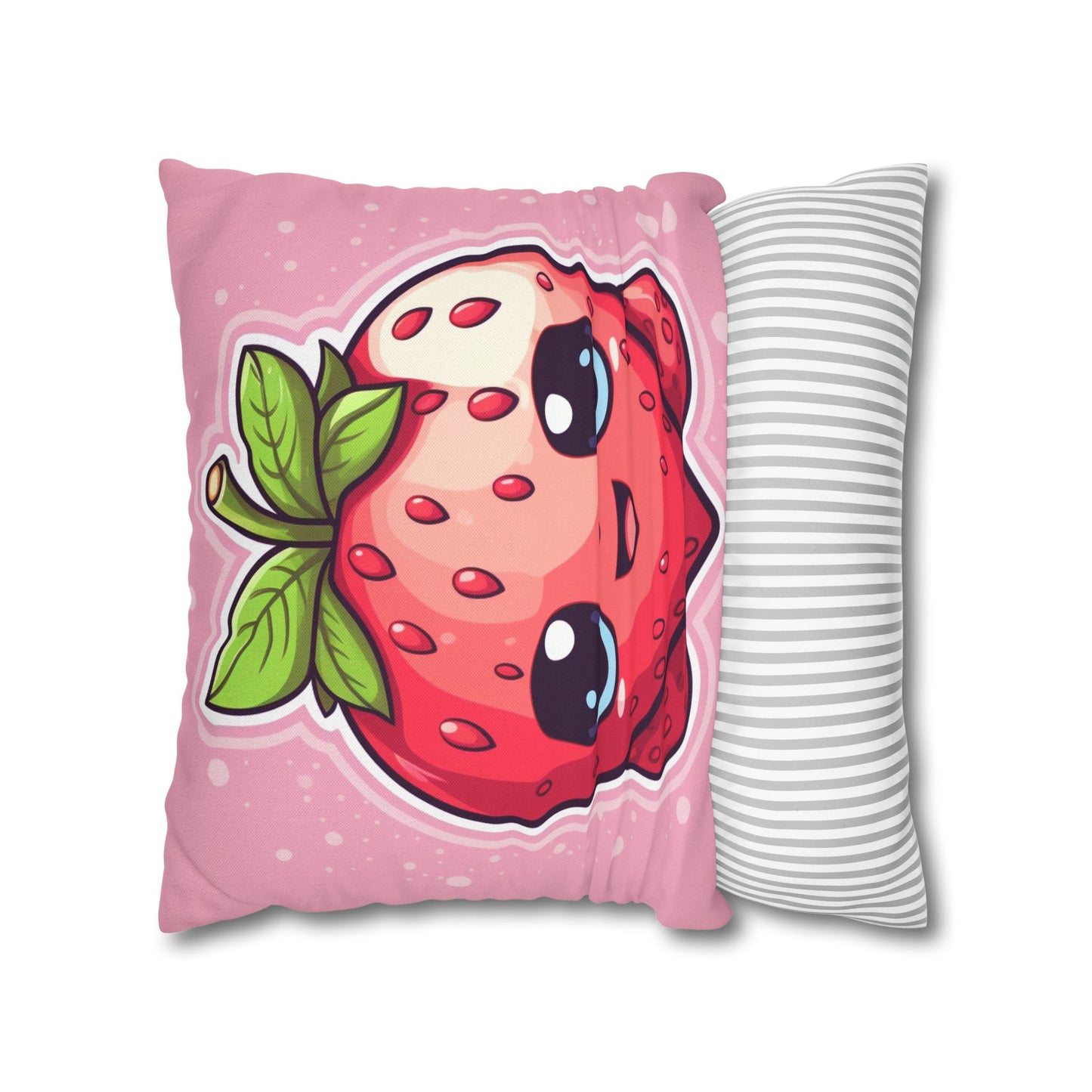 Kawaii Strawberry Adventure - Anime Classic Traditional Japanese Fruit - Otaku Artwork - Spun Polyester Square Pillow Case