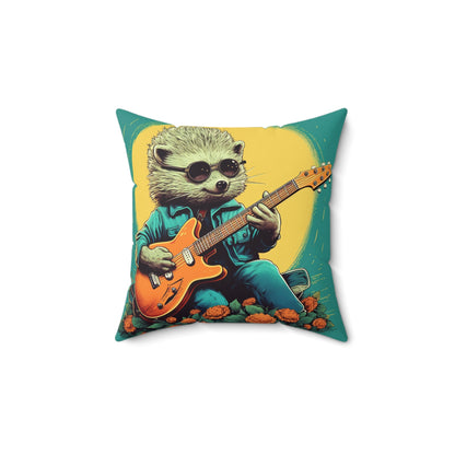 Hedgehog Rock Star Classic Animal Guitarist Graphic Spun Polyester Square Pillow