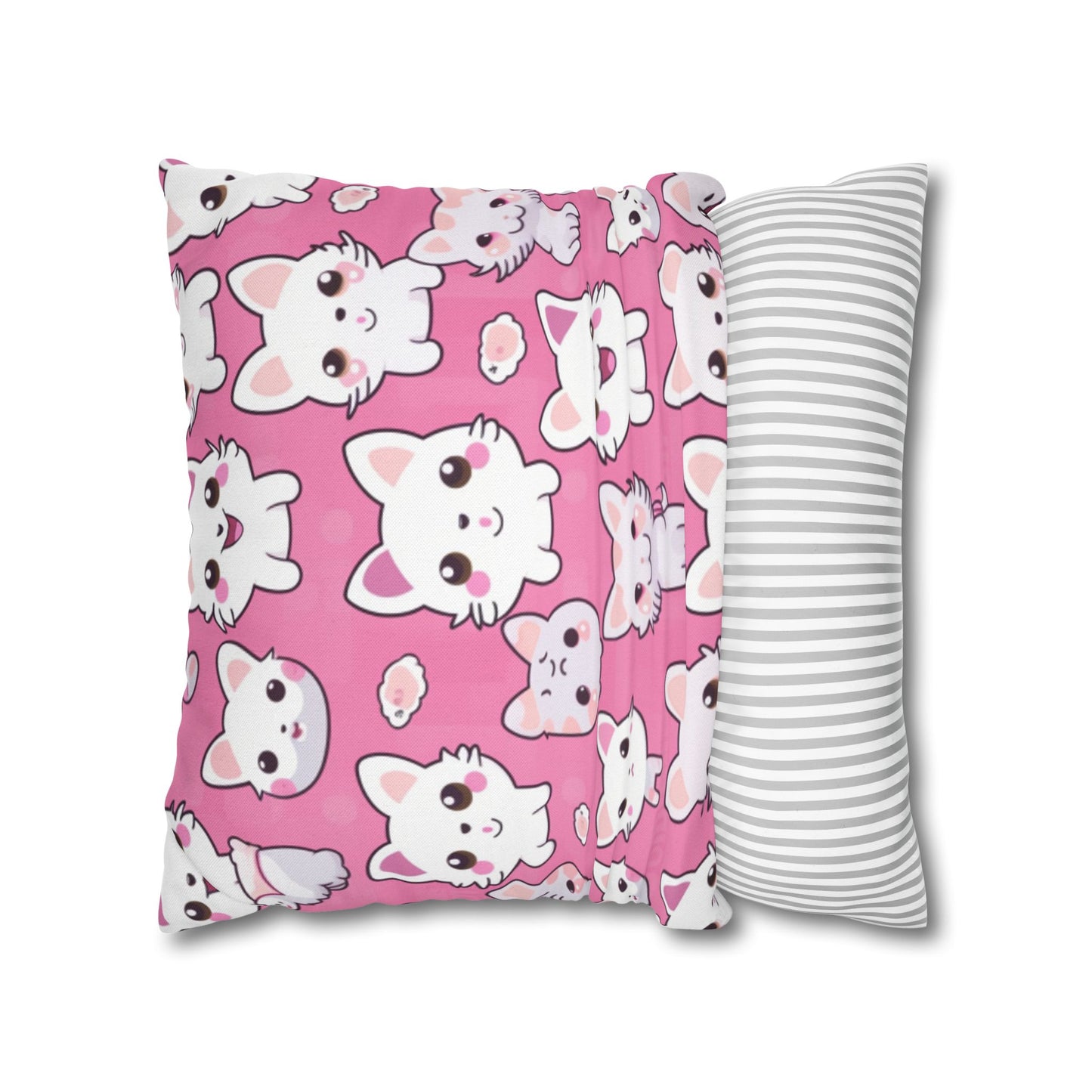 Adorable Cartoon-Style Anime Kitten, Cat, Kitty Pattern - Cute and Colorful - Spun Polyester Square Pillow Case