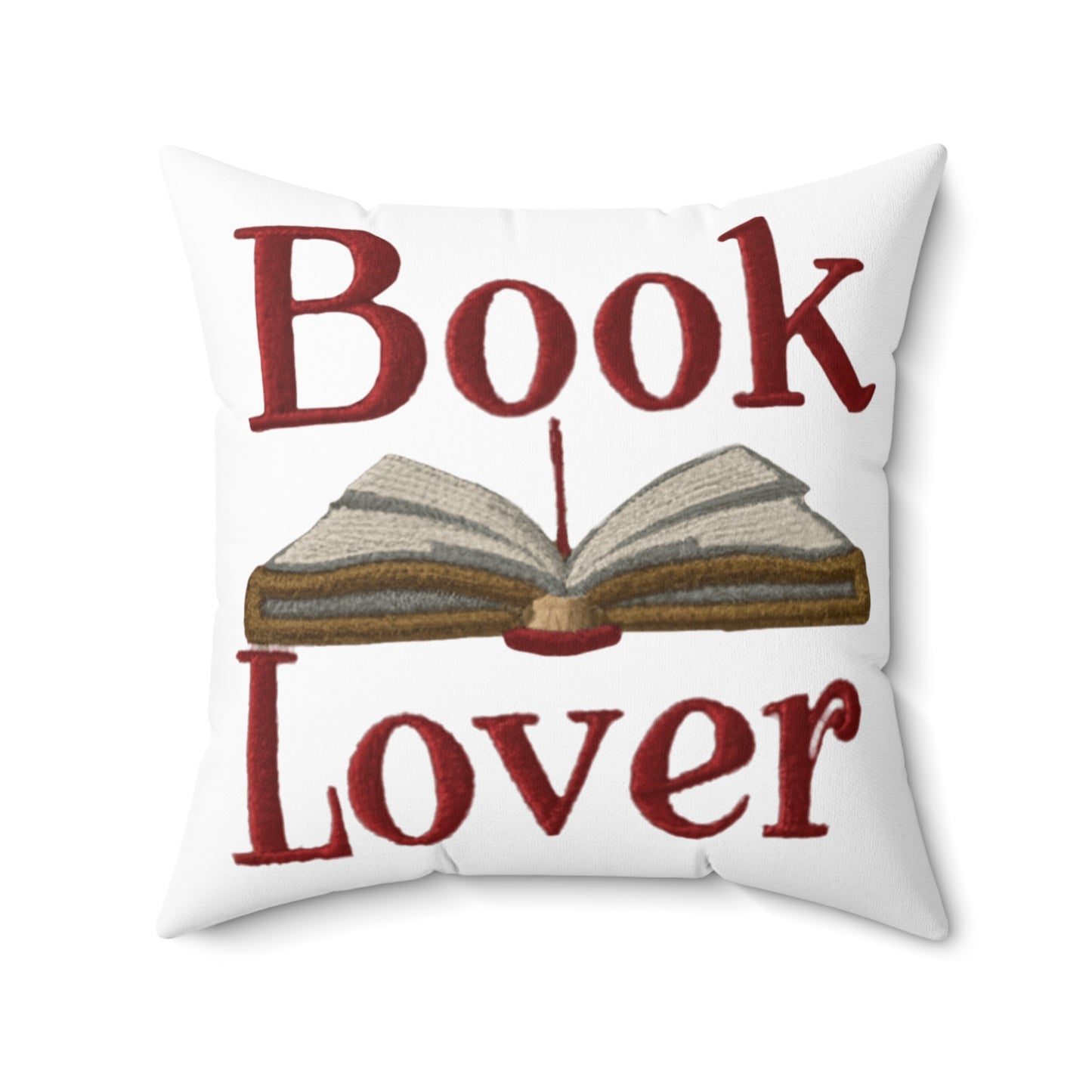 Open Book Embroidery Art: Book Lover Text for Avid Readers - Spun Polyester Square Pillow