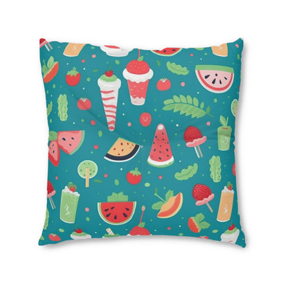 Quirky Summer Food Watermelon Ice Cream Cocktail Pattern Tufted Floor Pillow, Square