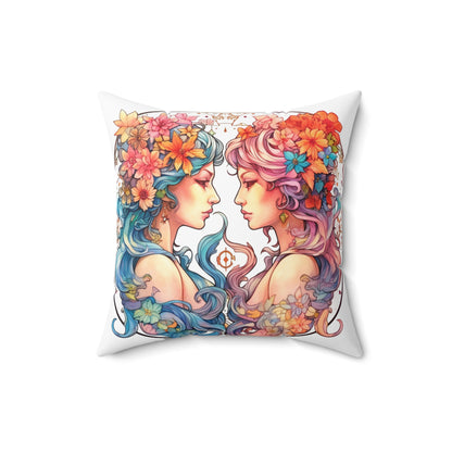 Zodiac Gemini Clipart - Twins Symbol, Whimsical Comic Style - Spun Polyester Square Pillow