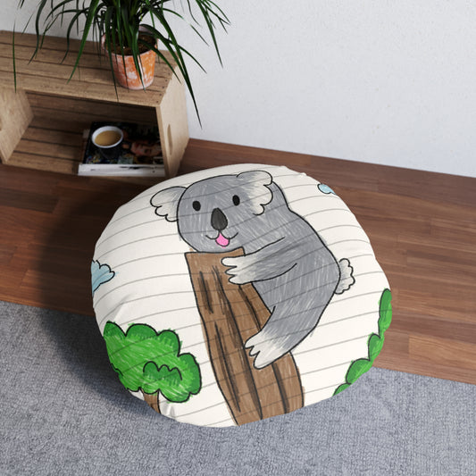 Koala Bear Animal Tree Climber Tufted Floor Pillow, Round