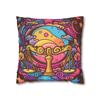 Cosmic Libra - Trippy Psychedelic Cartoon Art Zodiac Sign - Spun Polyester Square Pillow Case