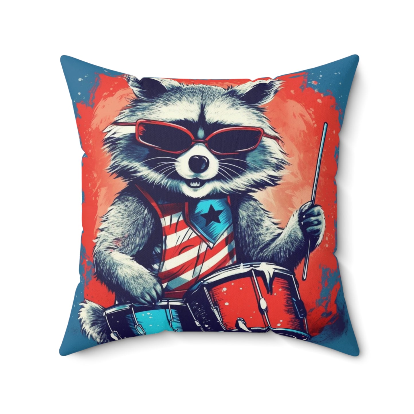 Raccoon Patriotic Rock Star USA Classic Style Spun Polyester Square Pillow