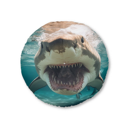 Bull Shark: River Monster Menace - Realistic Dark Water Predator - Tufted Floor Pillow, Round