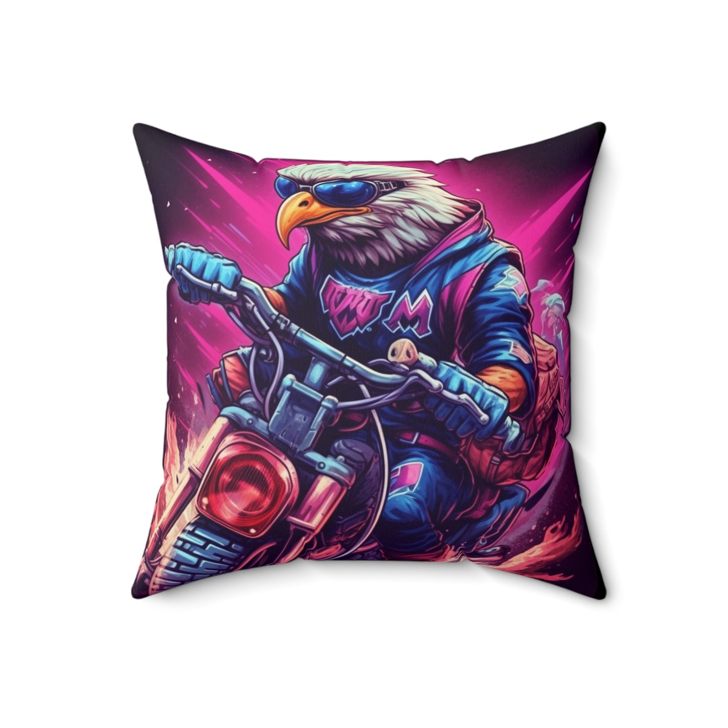 Biker USA American Eagle Motorcycle Graphic Spun Polyester Square Pillow