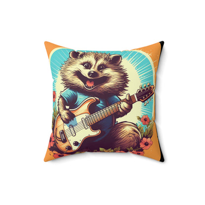 Hedgehog Guitar Band Music Musician Rock Star Graphic Spun Polyester Square Pillow