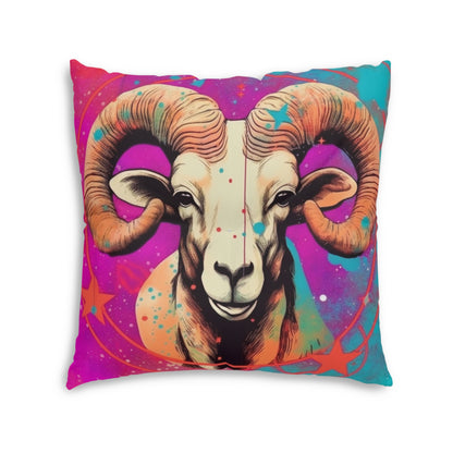 Pop Art Aries Constellation - Vibrant Zodiac Ram Symbol - Tufted Floor Pillow, Square